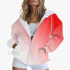 Gradient 3D Digital Printing Casual Long-sleeved Zipper Hooded Sweatshirt Sweater For Women