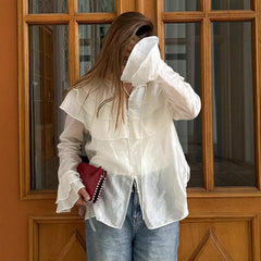 White Ruffled Flare Sleeve Tencel Shirt