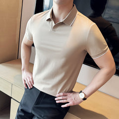 Mercerized Pearl Cotton Lapel Short Sleeve Polo Shirt