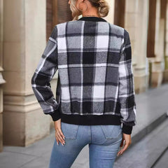 European And American Autumn And Winter Plaid Baseball Jacket Jacket