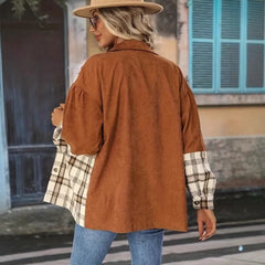 Plus Size Vintage Jacket Plaid Jacket Long-sleeved Lapel Shirt