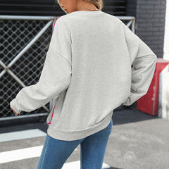 Pullover Round Neck Contrast Color Loose Sweater Women