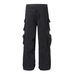 High Street Multi-pocket Heavy Industry Washed Old Cargo Jeans