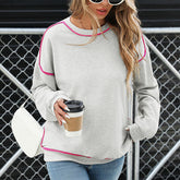 Pullover Round Neck Contrast Color Loose Sweater Women