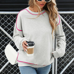Pullover Round Neck Contrast Color Loose Sweater Women