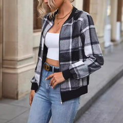 European And American Autumn And Winter Plaid Baseball Jacket Jacket