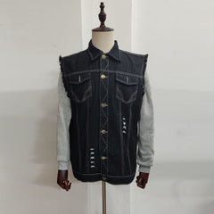 Casual Men's Clothing Denim Jacket Sleeveless Turn-down Collar Coat