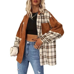 Plus Size Vintage Jacket Plaid Jacket Long-sleeved Lapel Shirt