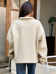 Patched Detail Drop Shoulder Half Zip Fleece Sweatshirt Long Sleeve Tops