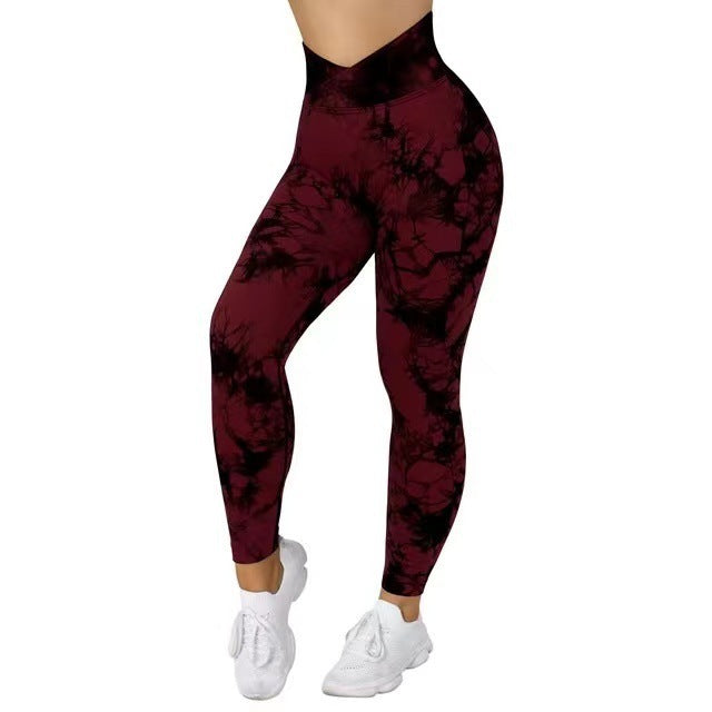 Nahtlose Leggings mit Batikmuster für Damen, Yoga-Hosen, Push-up-Sport-Leggings für Fitness, Laufen und Gymnastik