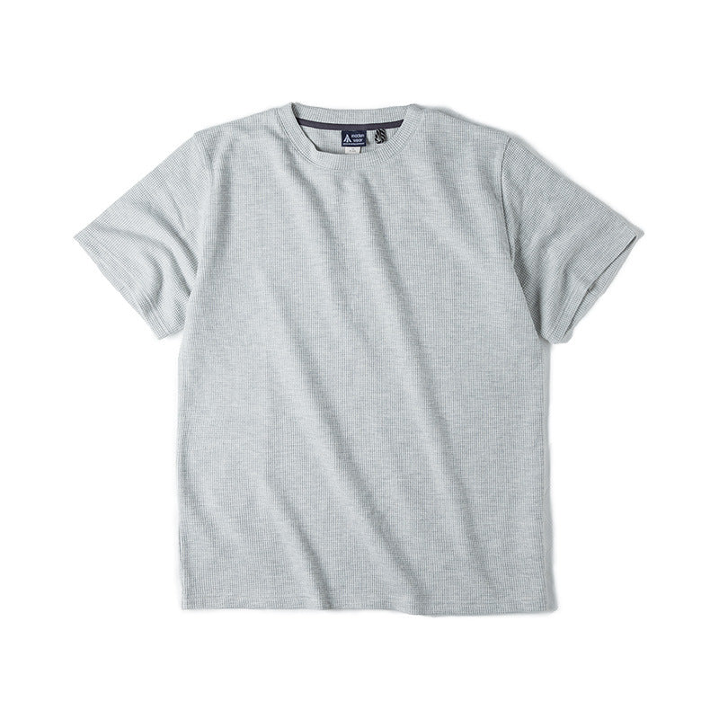 Waffle Round Neck Knitted Short Sleeve T-shirt Half Sleeve Bottoming Shirt