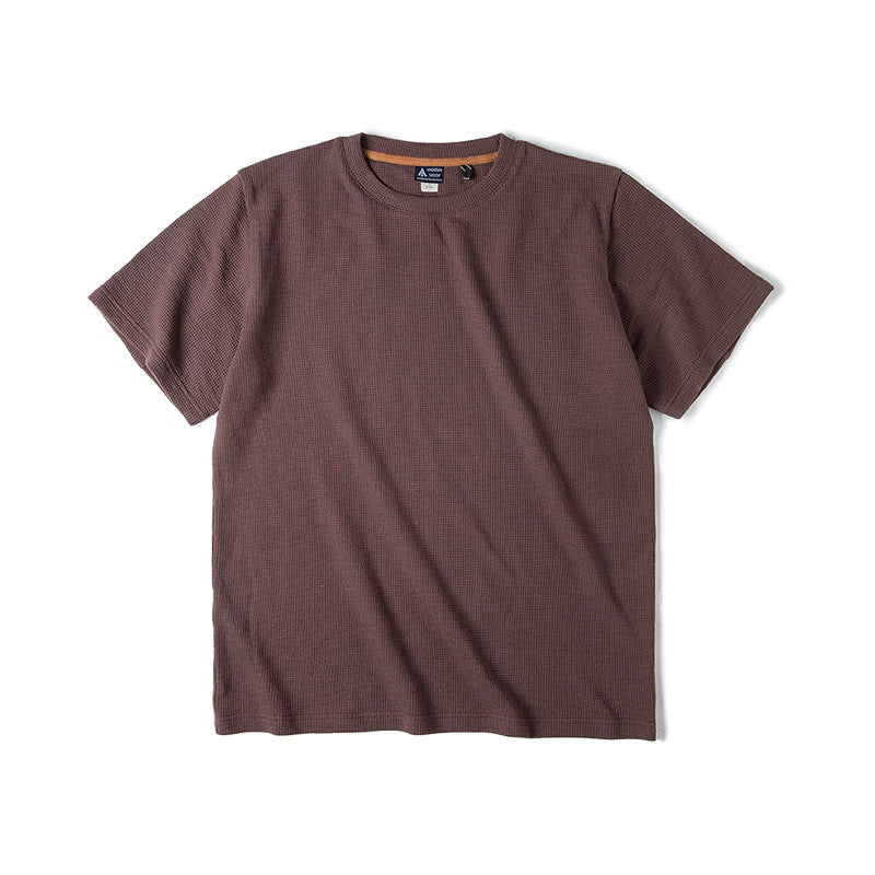 Waffle Round Neck Knitted Short Sleeve T-shirt Half Sleeve Bottoming Shirt