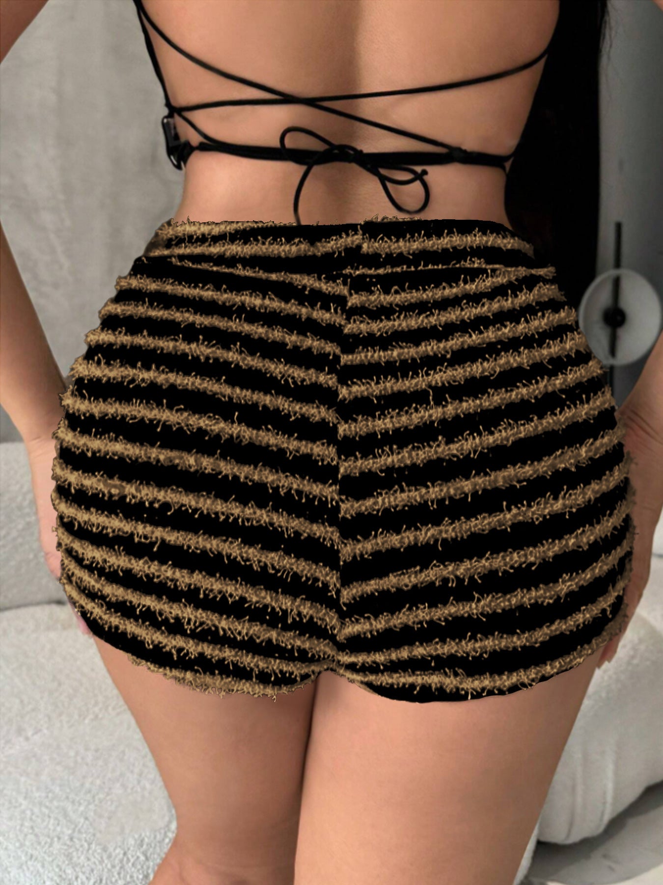 Texture Striped Shorts Loose Casual New