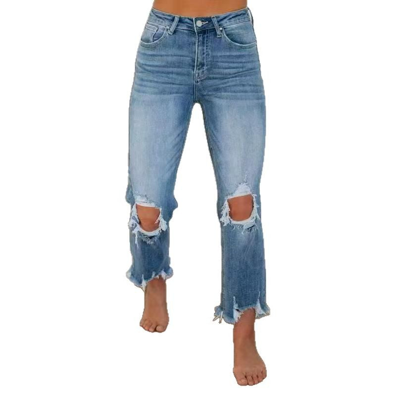 European And American Ripped Jeans Women's Tight