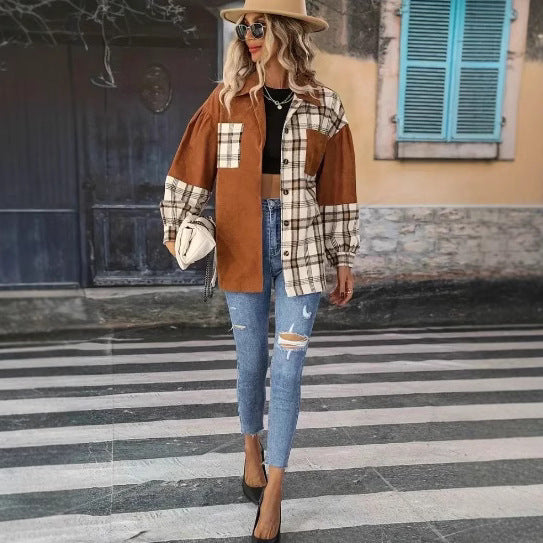 Plus Size Vintage Jacket Plaid Jacket Long-sleeved Lapel Shirt